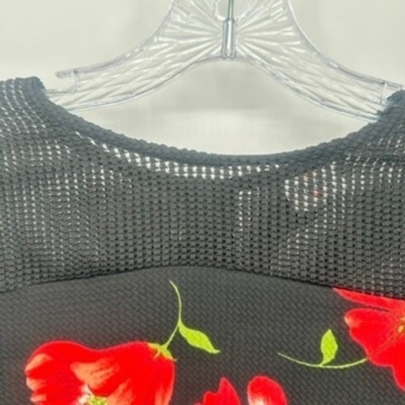 Impulse Black Red Floral Mesh Ruffle Sleeve Cropped Top Medium - Picture 11 of 16